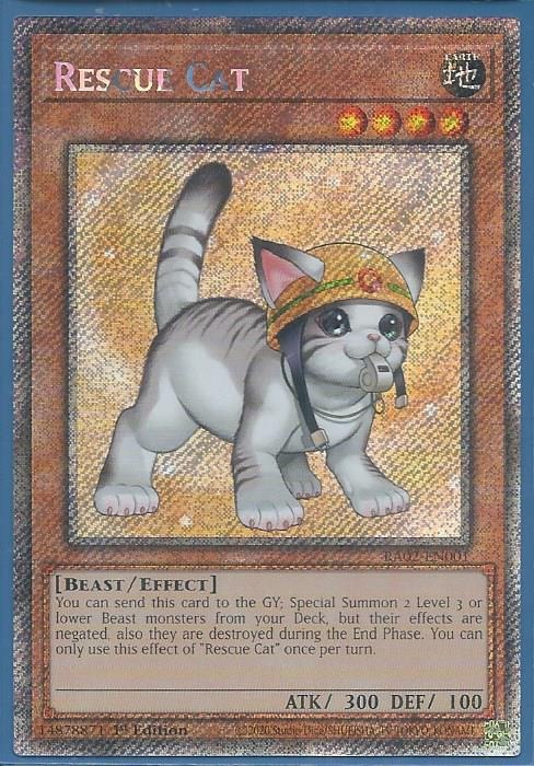 RA02-EN001 Rescue Cat (Alternate Art) – Platinum Secret Rare